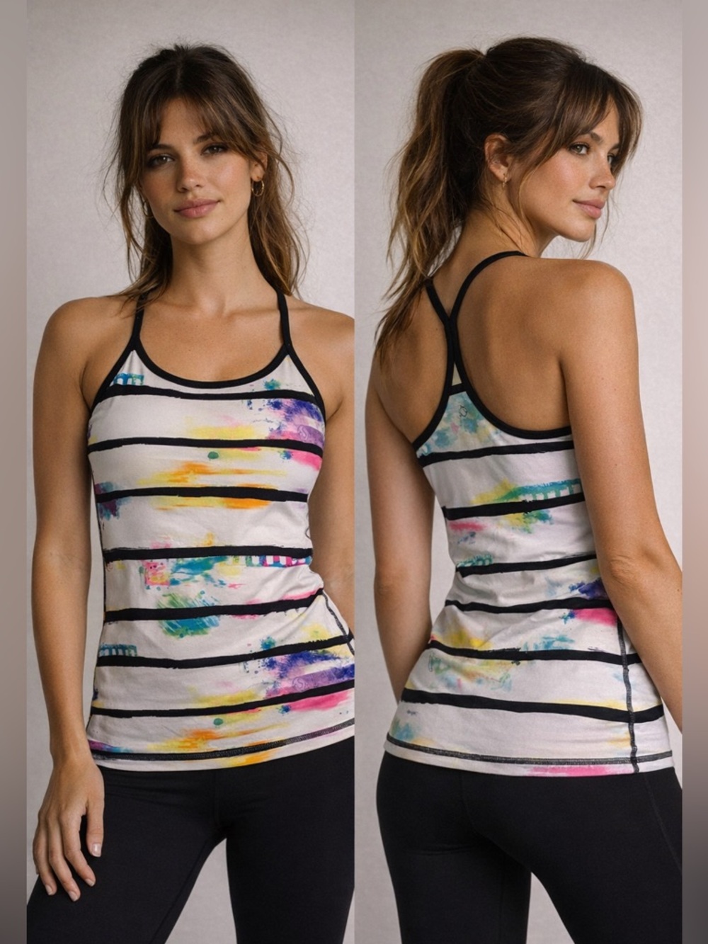 Lululemon Size 6 Striped Racerback Tank Multicolor Paint Splash Athletic Top